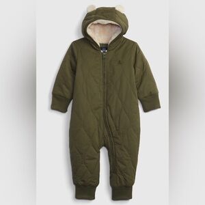 Gap Baby Quilted Sherpa Bear One-Piece | Hooded Winter Snowsuit | Green